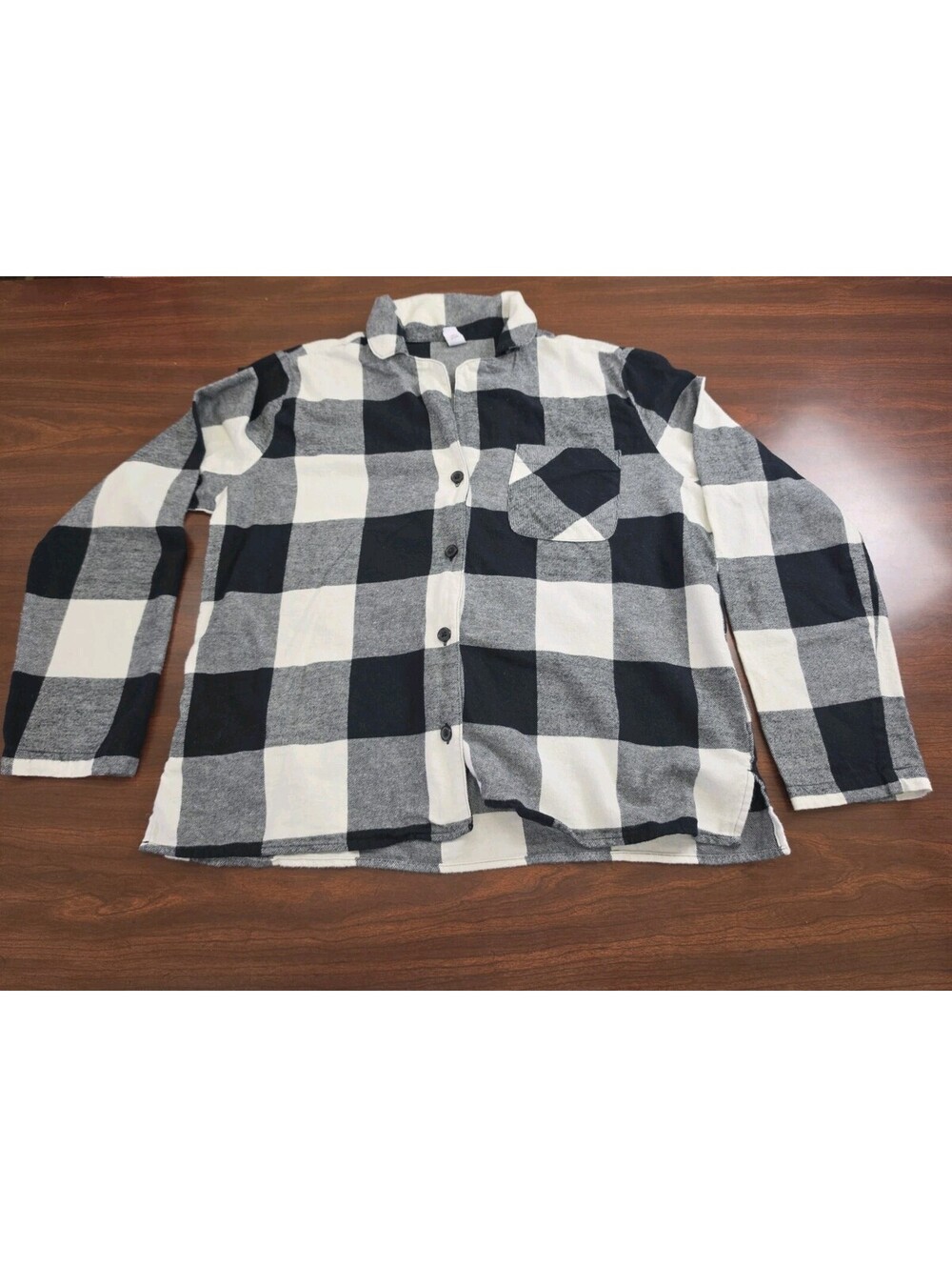 Old Navy Buffalo Check Flannel Shirt 100% Cotton Womens Medium Black White Plaid